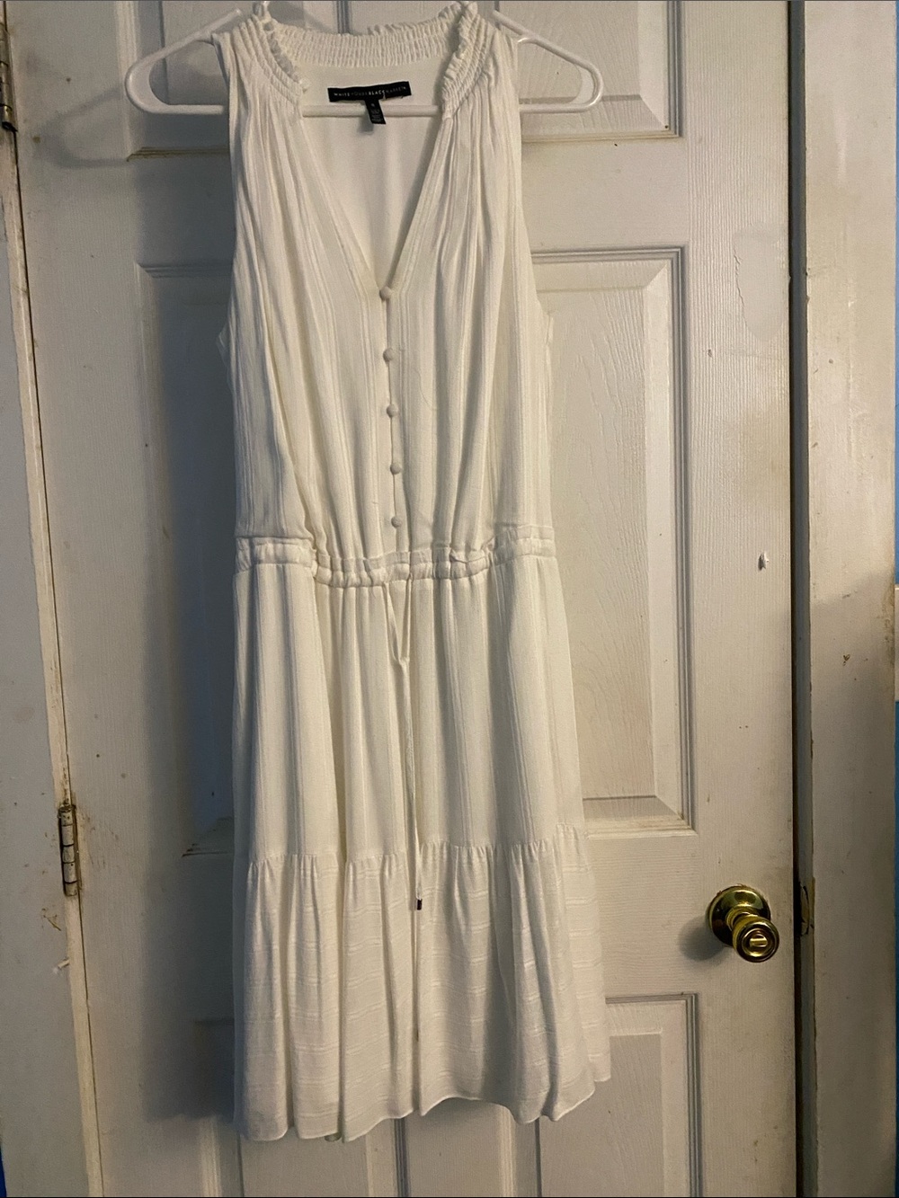 White House Black Market White Tiered Button-Front Midi Dress